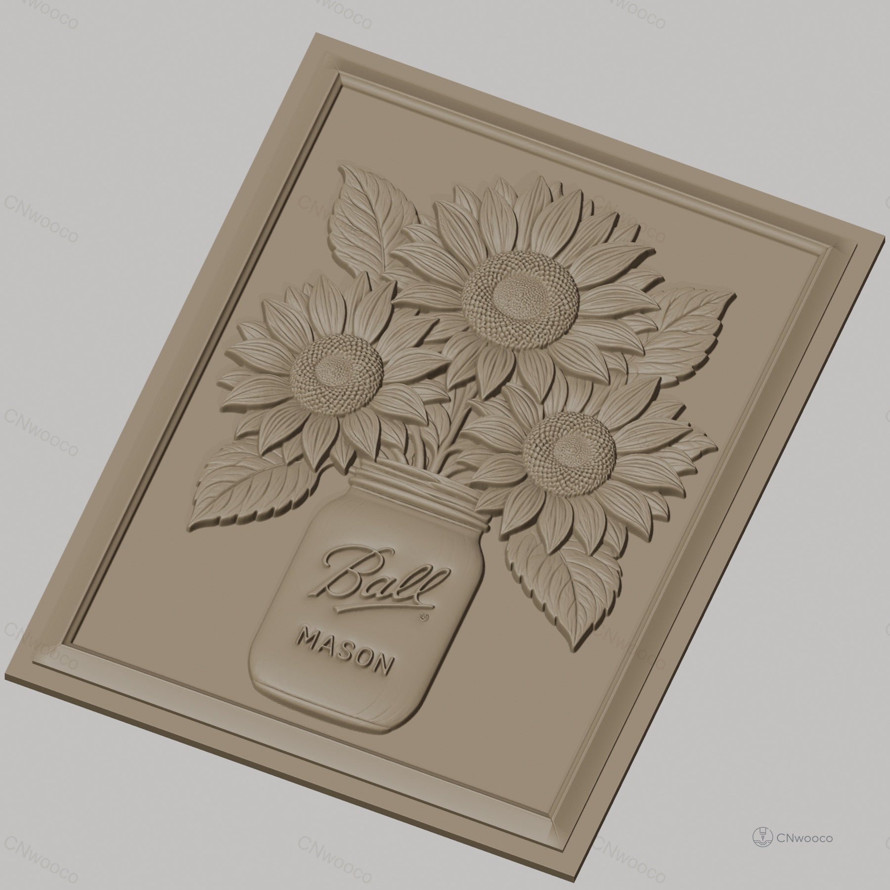 Fichier CNC & impression 3D bouquet de tournesols dans bocal Mason, relief floral haute qualité relief STL