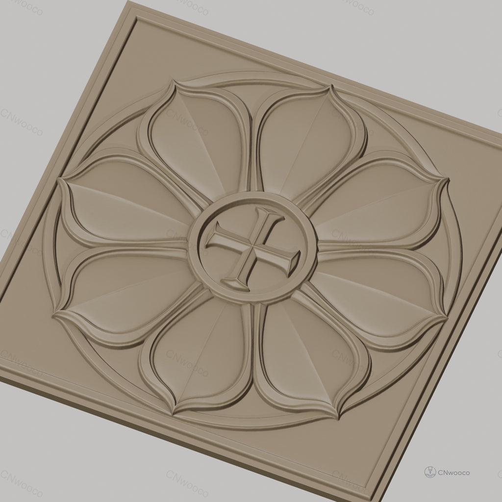 Fichier CNC & impression 3D rosace fleur avec croix, décoration sculptée haute qualité relief STL