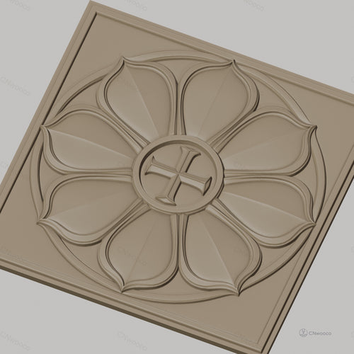 Fichier CNC & impression 3D rosace fleur avec croix, décoration sculptée haute qualité relief STL