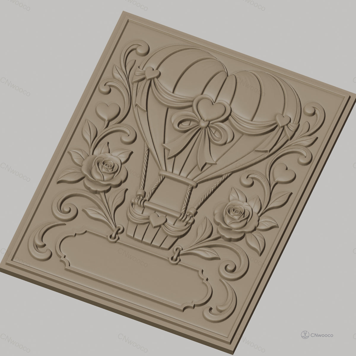 Fichier CNC & impression 3D montgolfière coeur, roses et ornements décoratifs, haute qualité relief STL