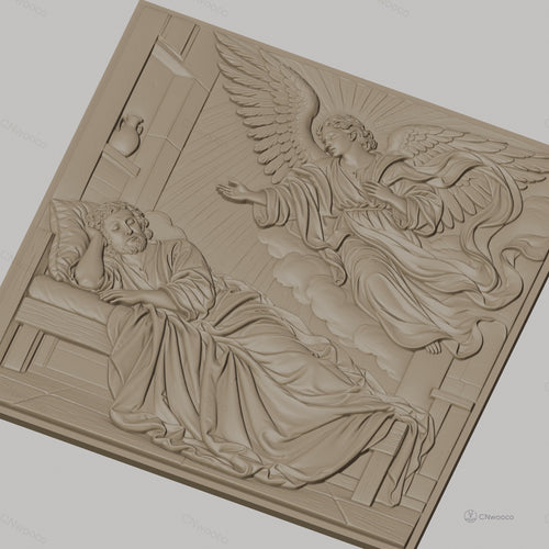 Fichier CNC & impression 3D ange visitant homme dormant, drapés et nuage, haute qualité relief STL