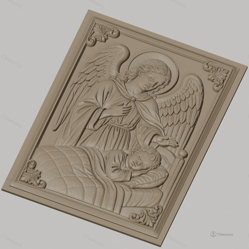 Fichier CNC & impression 3D ange gardien avec enfant, scène religieuse de protection, haute qualité relief STL