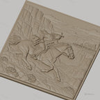 Fichier CNC & impression 3D cavalier western à cheval, paysage canyon et maison, haute qualité relief STL