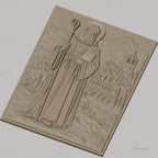 Fichier CNC & impression 3D Saint religieux avec bâton et paysage de montagne, haute qualité relief STL