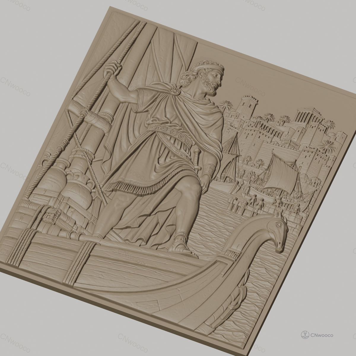 Fichier CNC & impression 3D exploration antique, bateau viking, port avec palais, haute qualité relief STL