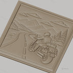 Fichier CNC & impression 3D road trip moto, motard sur route montagne, arbres et ciel, haute qualité relief STL