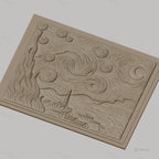 Fichier CNC & impression 3D La Nuit étoilée, village, ciel tourbillonnant haute qualité relief STL