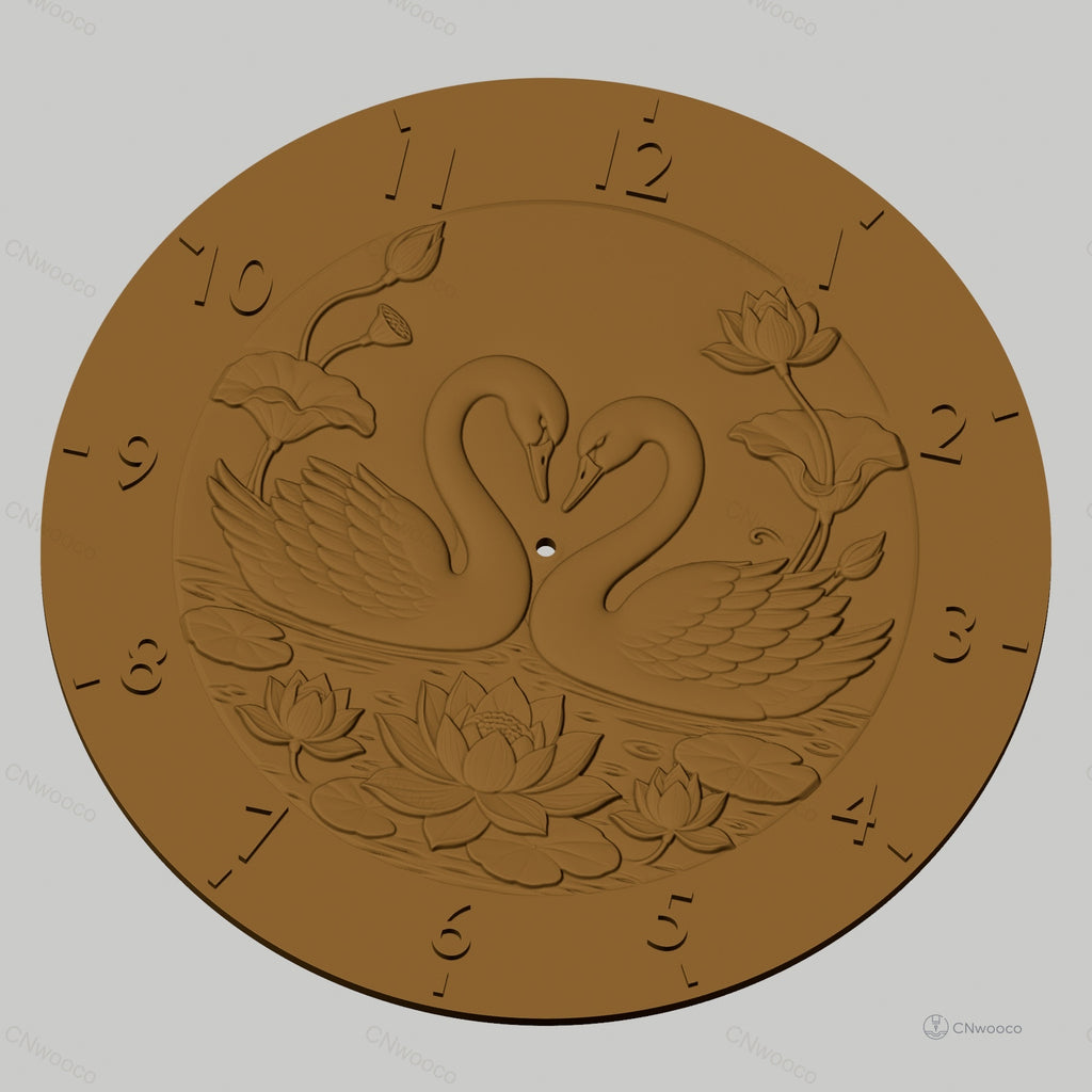Fichier CNC & impression 3D horloge murale Cygnes et lotus design romantique STL