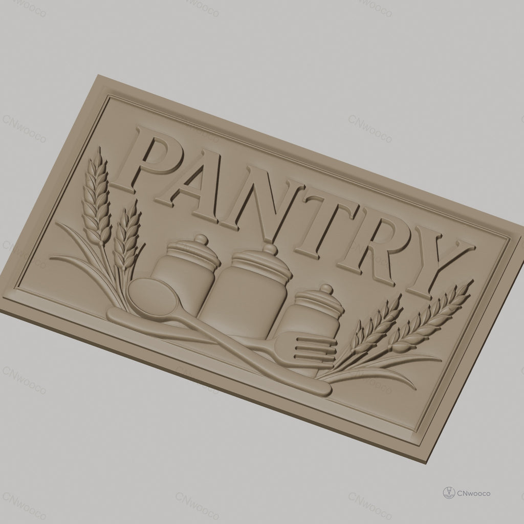 Fichier CNC & impression 3D panneau pantry, bocaux, couverts et épis de blé, haute qualité relief STL
