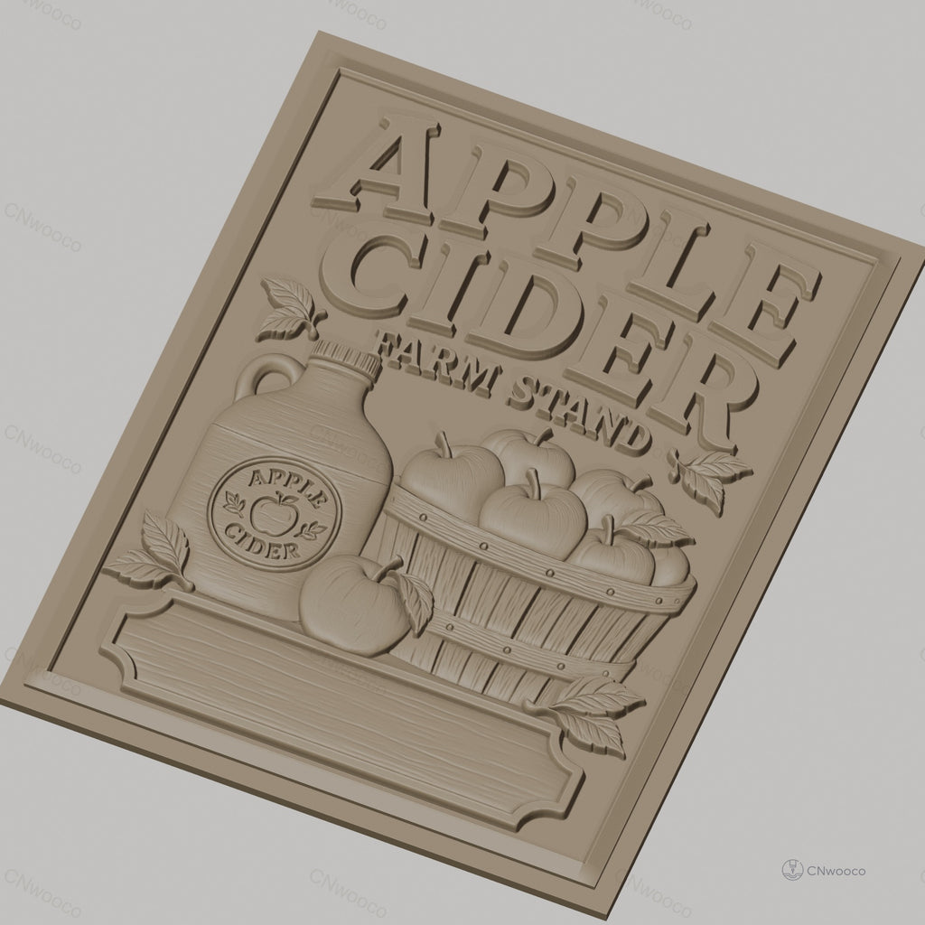 Fichier CNC & impression 3D Apple Cider, panier de pommes et bouteille, haute qualité relief STL