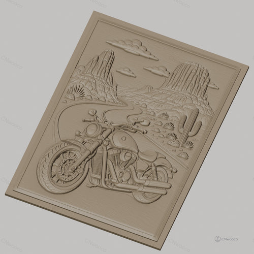 Fichier CNC & impression 3D moto sur route désertique, relief paysage cactus haute qualité relief STL
