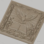 Fichier CNC & impression 3D colombe sacrée, livre ouvert fleurs et cadre ornemental, haute qualité relief STL