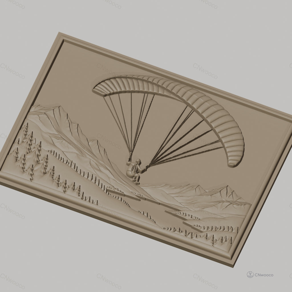 Fichier CNC & impression 3D Parapente en montagne, paysage avec rivière et forêt, haute qualité relief STL