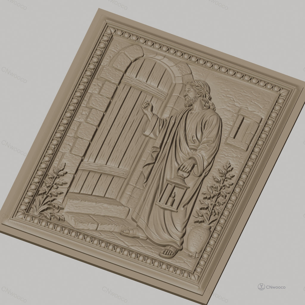 Fichier CNC & impression 3D Jésus frappant à la porte, scène biblique avec lanterne, haute qualité relief STL