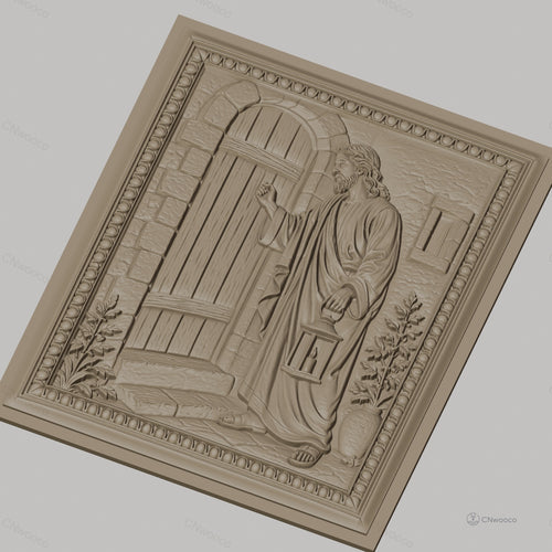 Fichier CNC & impression 3D Jésus frappant à la porte, scène biblique avec lanterne, haute qualité relief STL