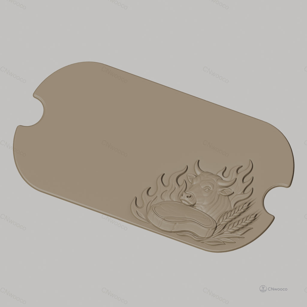 Fichier CNC thème viande boeuf steak flammes épi bas-relief pour sculpture sur bois, STL