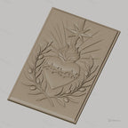 Fichier CNC & impression 3D Sacré-Cœur, cœur enflammé avec couronne d'épines et olive, haute qualité relief STL