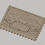Fichier CNC & impression 3D paysage montagneux avec pins et espace texte, haute qualité relief STL