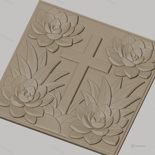 Fichier CNC & impression 3D croix et lotus, fleurs relief artistique, haute qualité relief STL