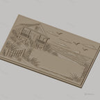 Fichier CNC & impression 3D maison en bord de mer, plage, coucher de soleil et oiseaux, haute qualité relief STL