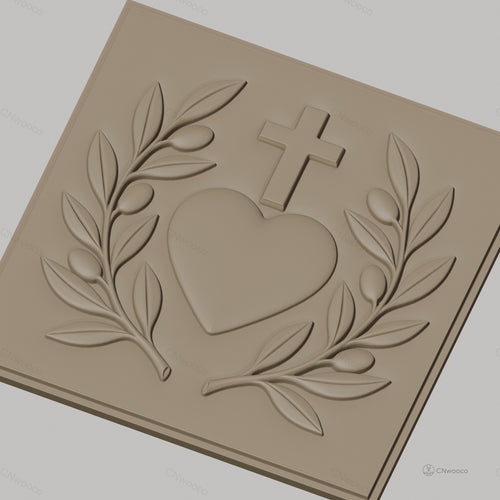 Fichier CNC & impression 3D cœur sacré, croix, branches d'olivier, haute qualité relief STL