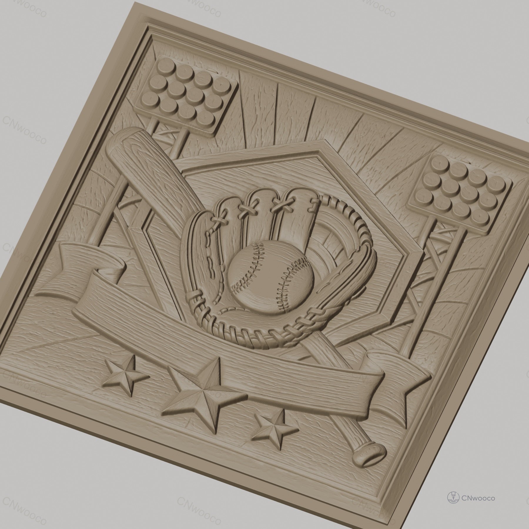 Fichier CNC & impression 3D baseball, gant balle battes et stade, haute qualité relief STL