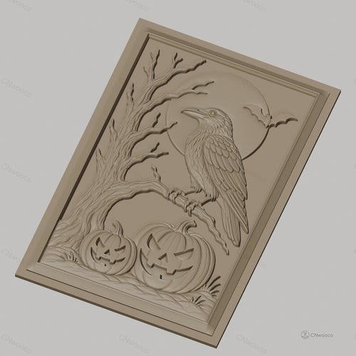 Fichier CNC & impression 3D Halloween, citrouilles, corbeau, arbre, chauve-souris, lune, haute qualité relief STL