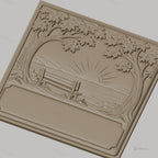 Fichier CNC & impression 3D paysage banc coucher de soleil arbres cadre vide haute qualité relief STL