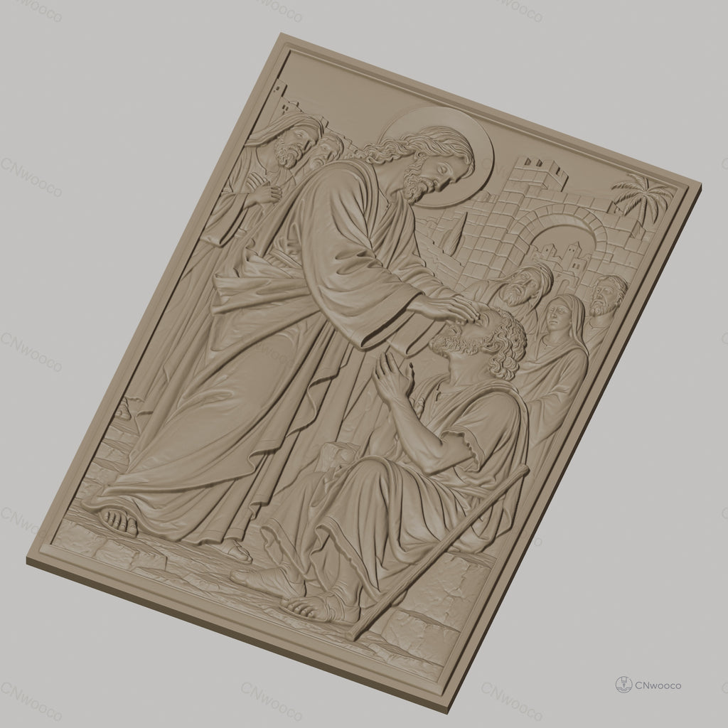 Fichier CNC & impression 3D Jésus guérissant un aveugle, figures religieuses et architecture ancienne, haute qualité relief STL