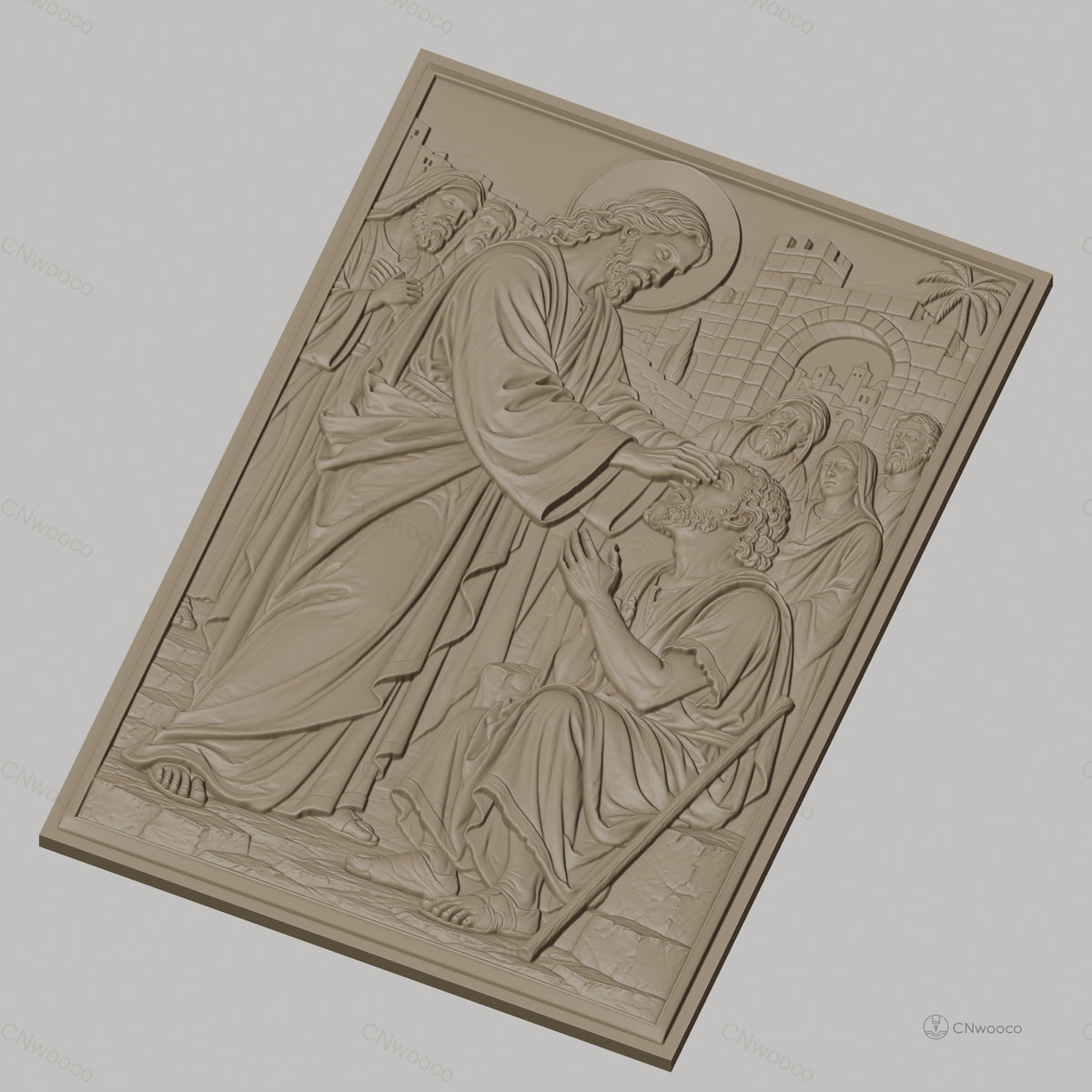 Fichier CNC & impression 3D Jésus guérissant un aveugle, figures religieuses et architecture ancienne, haute qualité relief STL