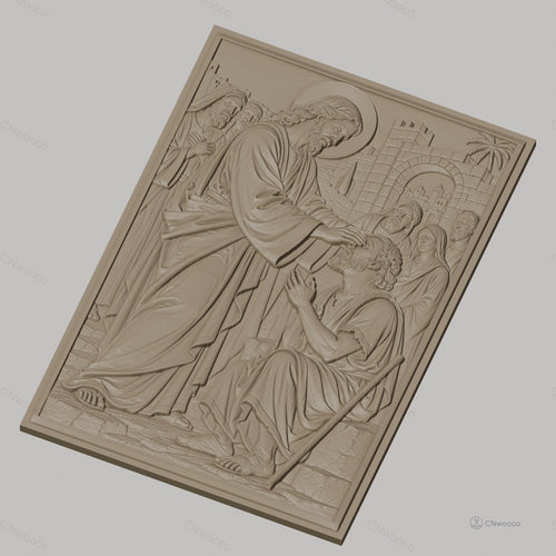 Fichier CNC & impression 3D Jésus guérissant un aveugle, figures religieuses et architecture ancienne, haute qualité relief STL
