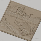 Fichier CNC & impression 3D pêche blanche, homme avec tente et poisson sous glace, haute qualité relief STL