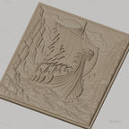 Fichier CNC & impression 3D bateau viking, voile déchirée, boucliers, relief marin, haute qualité relief STL
