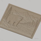 Fichier CNC & impression 3D relief ours, montagnes, rivière et pins, haute qualité relief STL