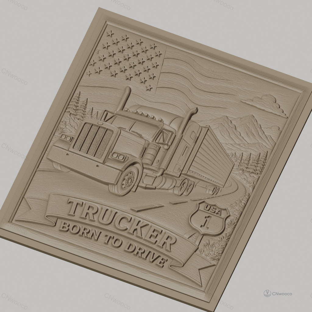 Fichier CNC & impression 3D camion routier, drapeau américain, montagne, route USA haute qualité relief STL