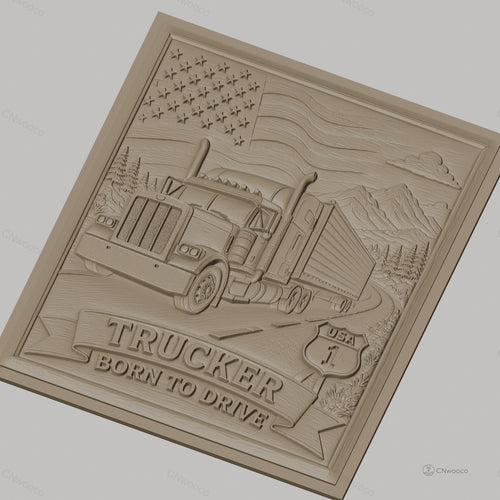 Fichier CNC & impression 3D camion routier, drapeau américain, montagne, route USA haute qualité relief STL