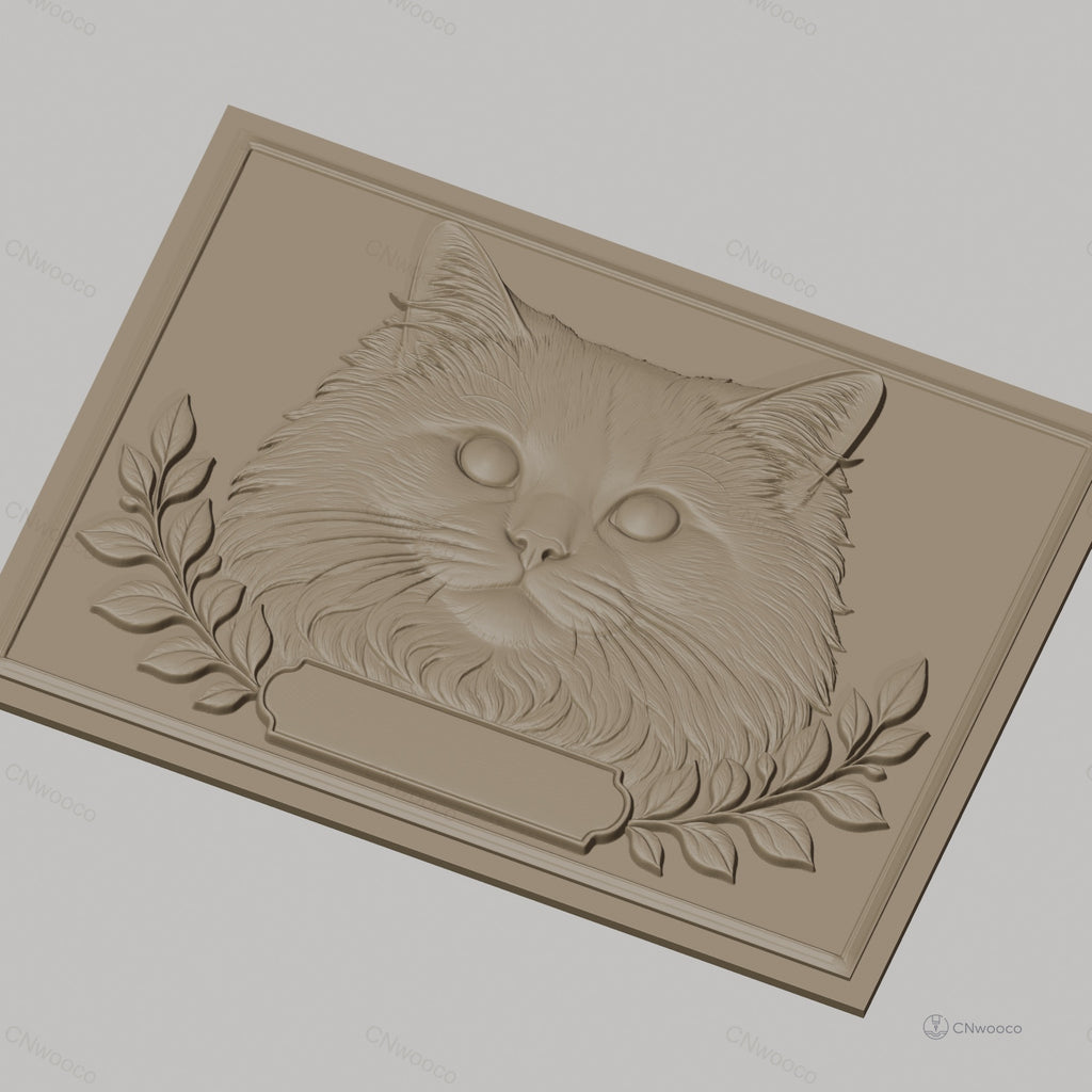 Fichier CNC & impression 3D chat long poil avec rameaux cadre haute qualité relief STL