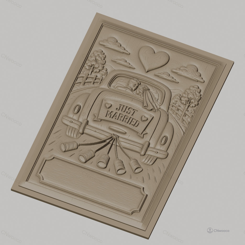 Fichier CNC & impression 3D mariage, voiture just married avec cloches, haute qualité relief STL