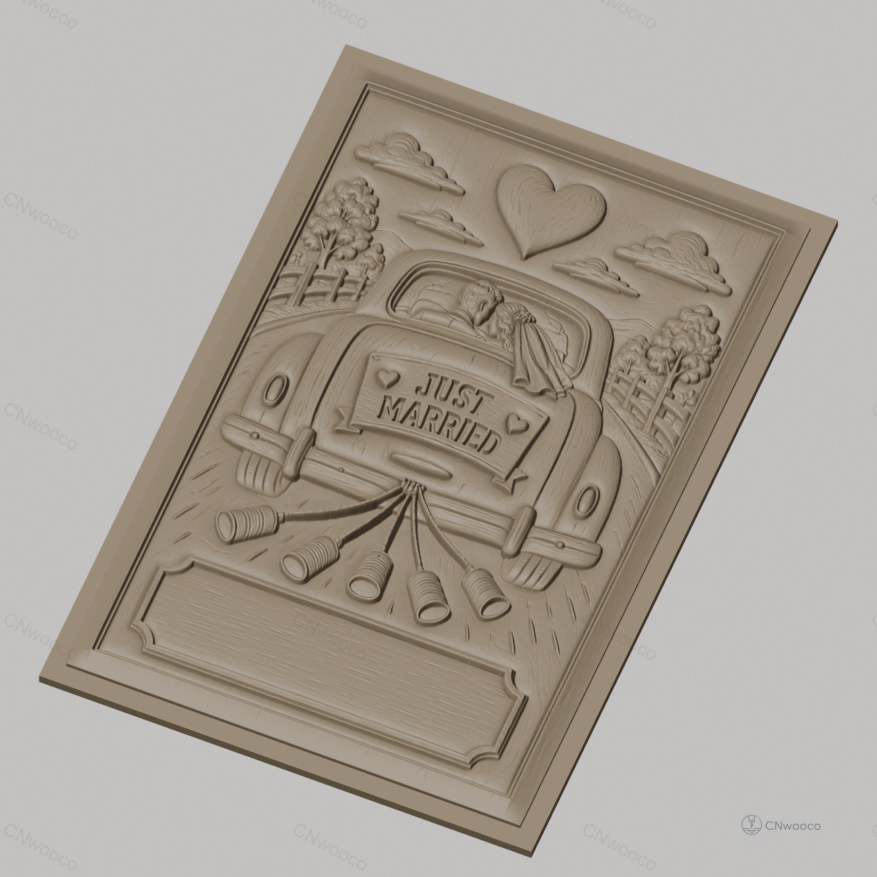 Fichier CNC & impression 3D mariage, voiture just married avec cloches, haute qualité relief STL