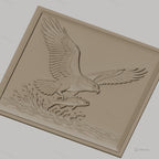 Fichier CNC & impression 3D aigle avec poisson et éclaboussures d'eau, haute qualité relief STL