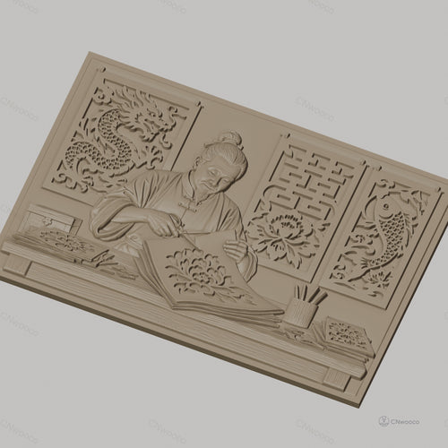 Fichier CNC & impression 3D artisan chinois découpage papier, fleurs, dragon, poisson, haute qualité relief STL