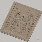 Fichier CNC & impression 3D joueurs de cartes au bistrot, table, chaises, bouteille, haute qualité relief STL