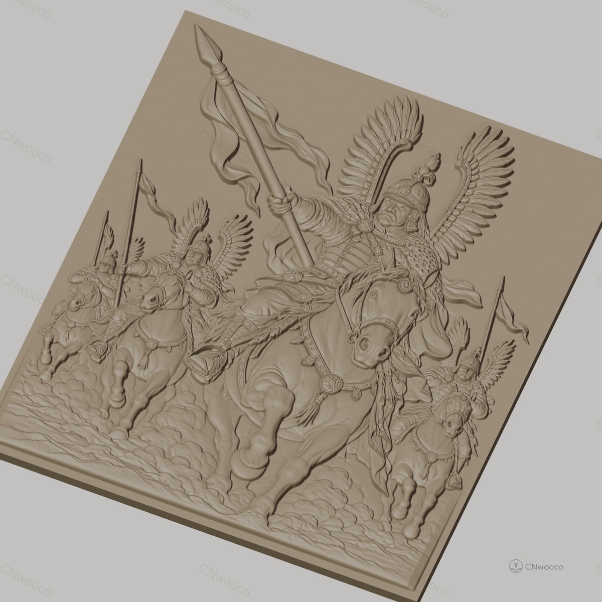 Fichier CNC & impression 3D cavaliers ailés en armure, chevaux en bataille, haute qualité relief STL