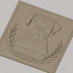 Fichier CNC & impression 3D chien boxer portrait cadre feuilles décoration haute qualité relief STL