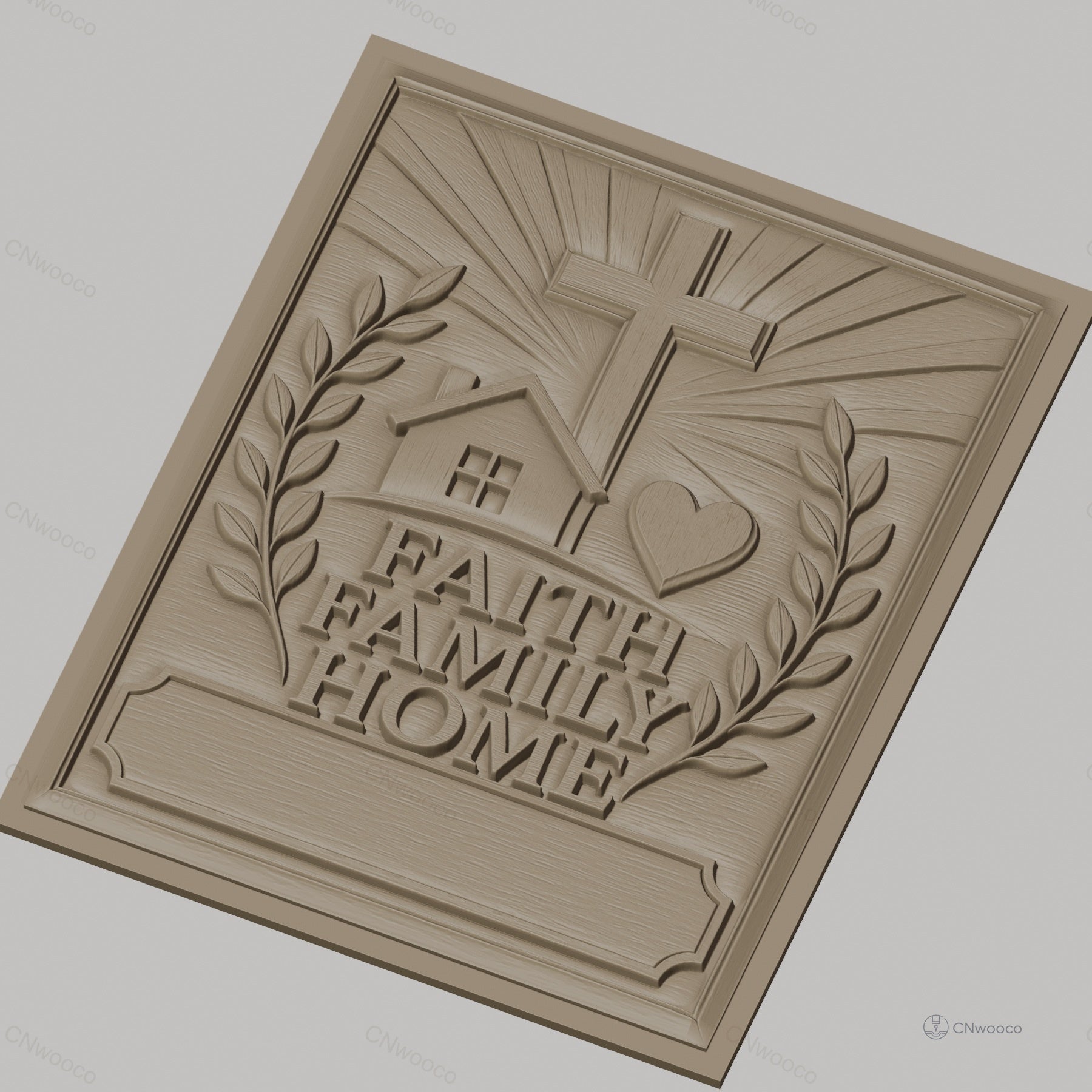 Fichier CNC & impression 3D foi, famille, maison avec croix et coeur, haute qualité relief STL