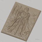 Fichier CNC & impression 3D chevalier en armure avec épée, château et dragon, haute qualité relief STL