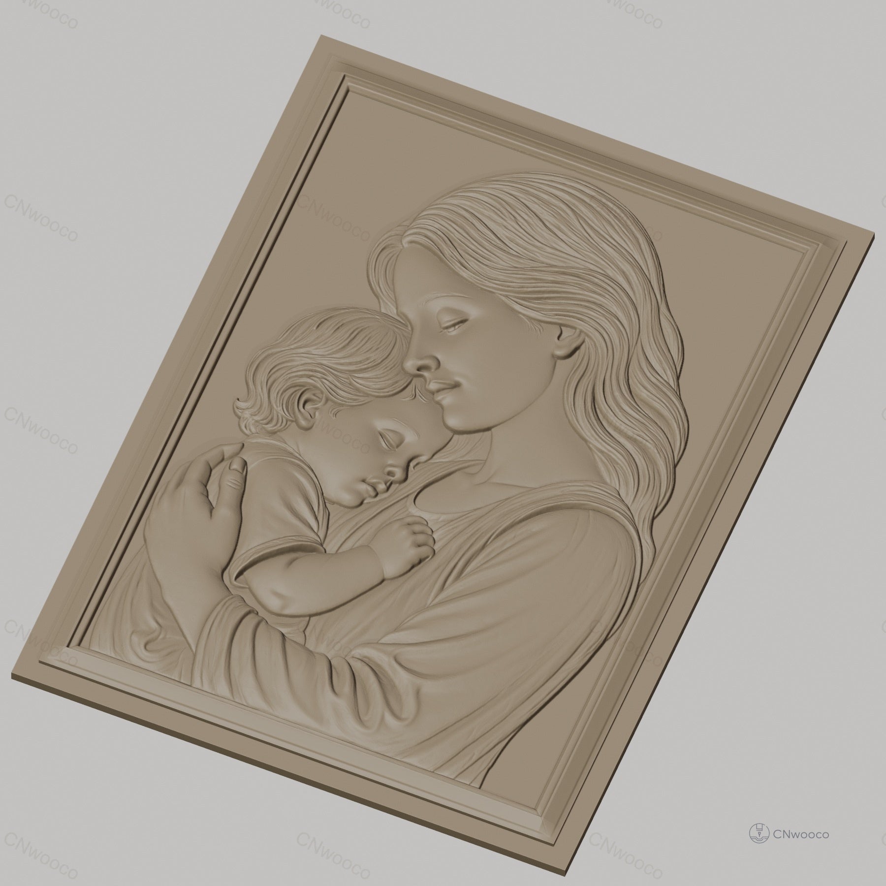 Fichier CNC & impression 3D mère et enfant, portrait en relief doux, haute qualité relief STL