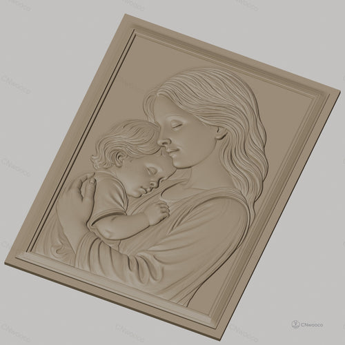 Fichier CNC & impression 3D mère et enfant, portrait en relief doux, haute qualité relief STL