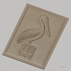 Fichier CNC & impression 3D pelican sur pieu en bois, relief marin haute qualité relief STL