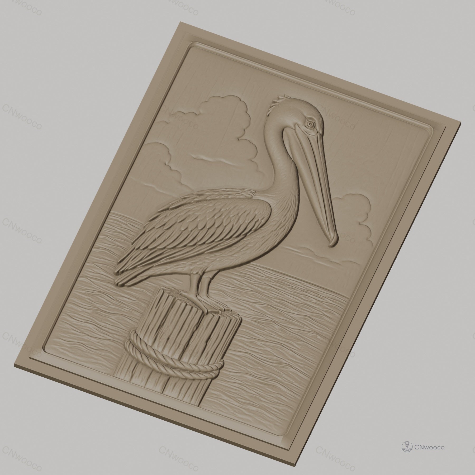 Fichier CNC & impression 3D pelican sur pieu en bois, relief marin haute qualité relief STL